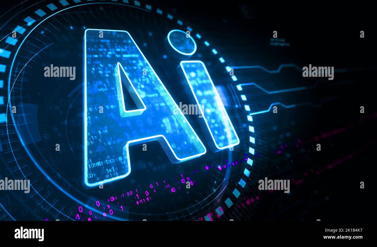 Artificial intelligence technology AI and deep learning symbol digital concept. Network, cyber technology and computer background abstract 3d illustra Stock Photo