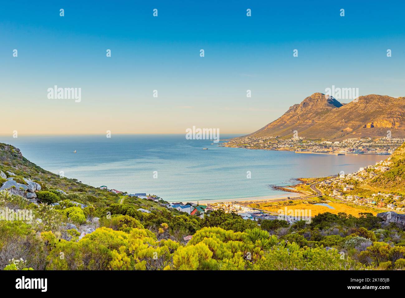Elevated view of Glencairn beach and Simon's Town in Cape Town, South