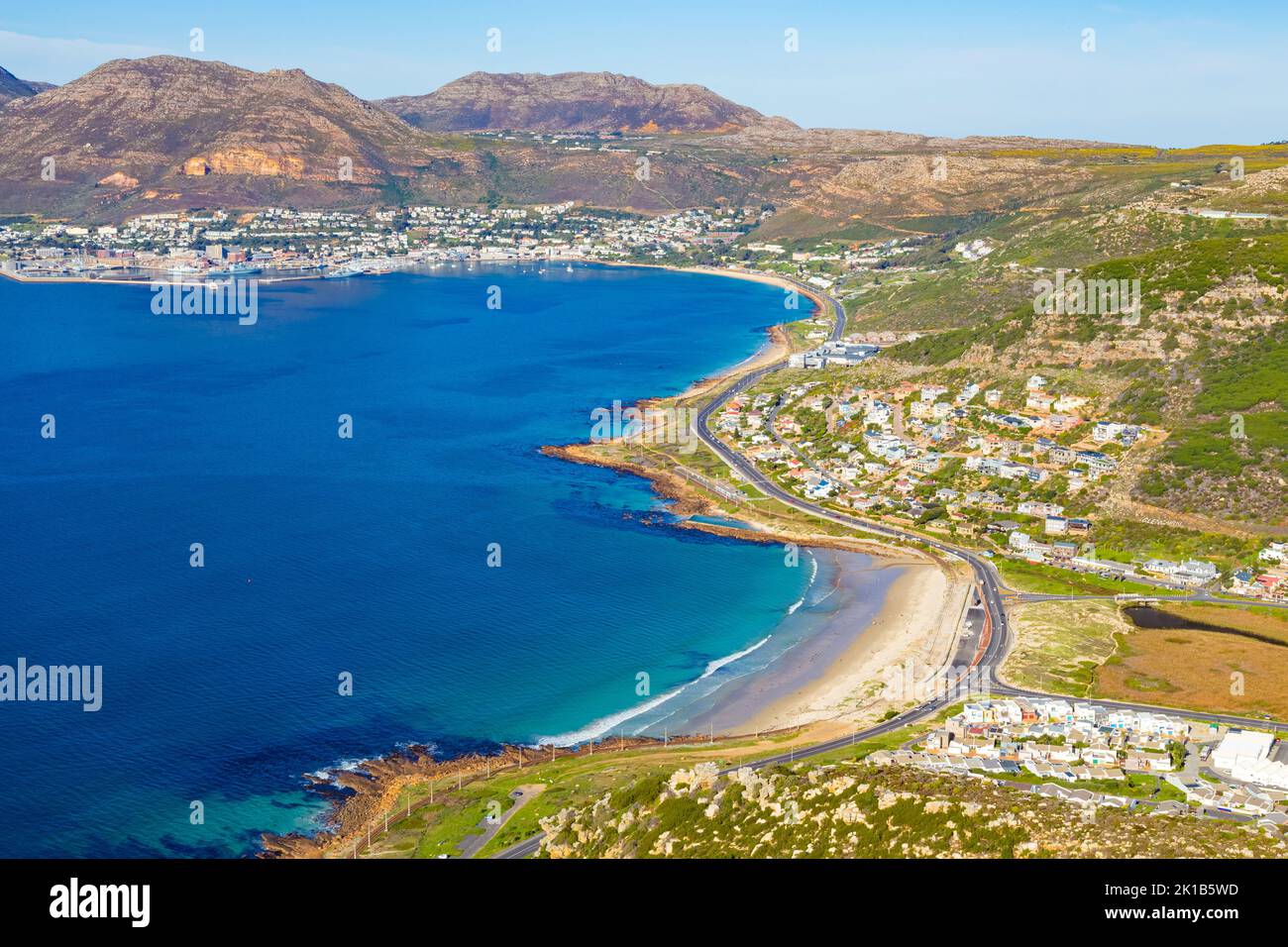 Elevated view of Glencairn beach and Simon's Town in Cape Town, South