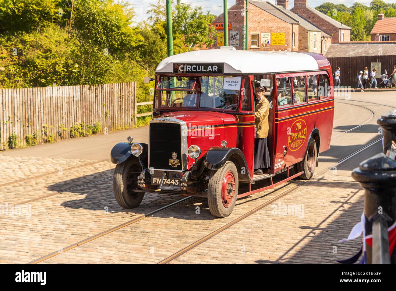 1933 vintage maroon red Crossville 716 motor services single decker Leyland Cub bus at Beamish County Durham Beamish open air museum county durham Stock Photo
