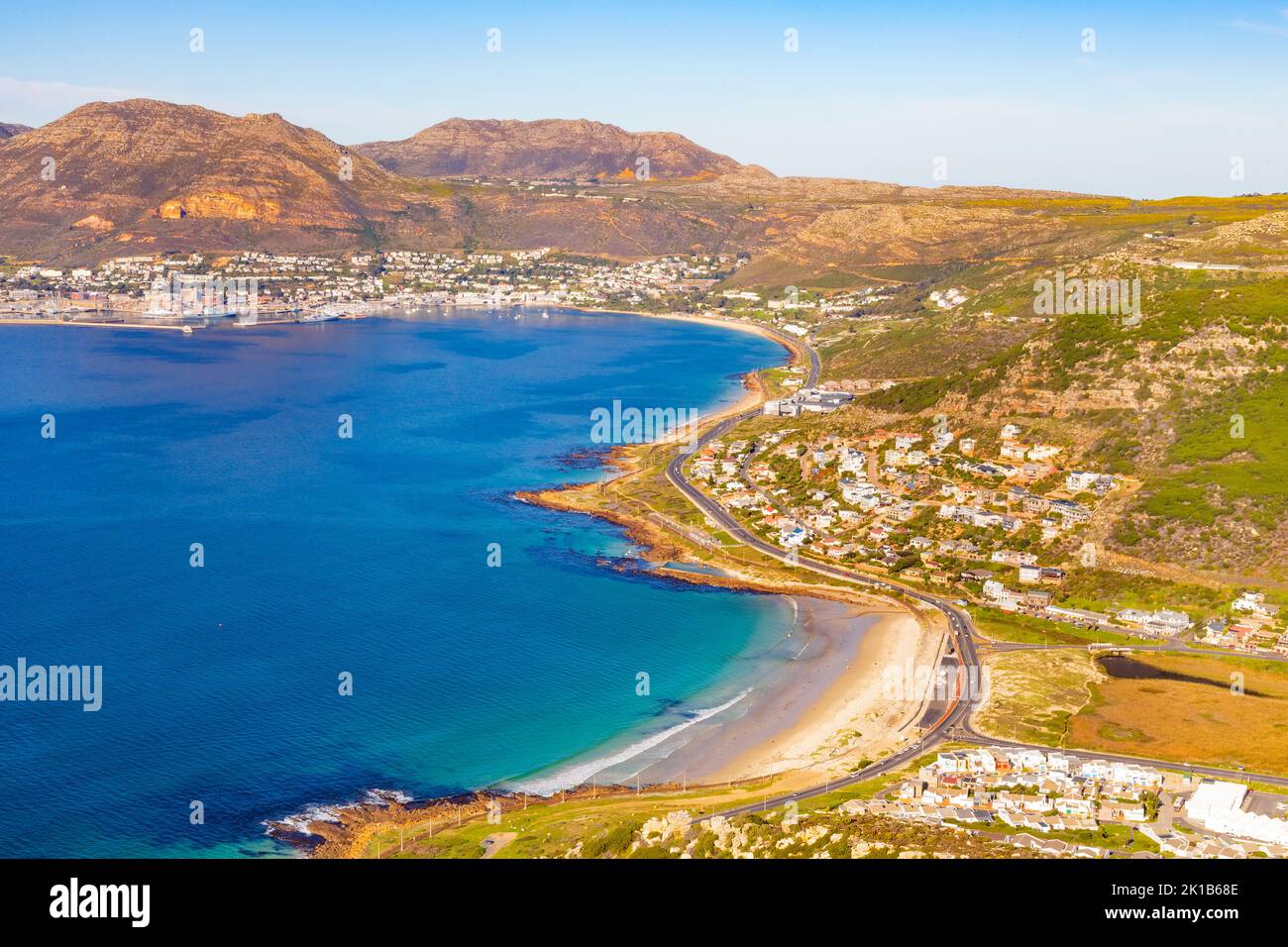 Elevated view of Glencairn beach and Simon's Town in Cape Town, South Africa Stock Photo
