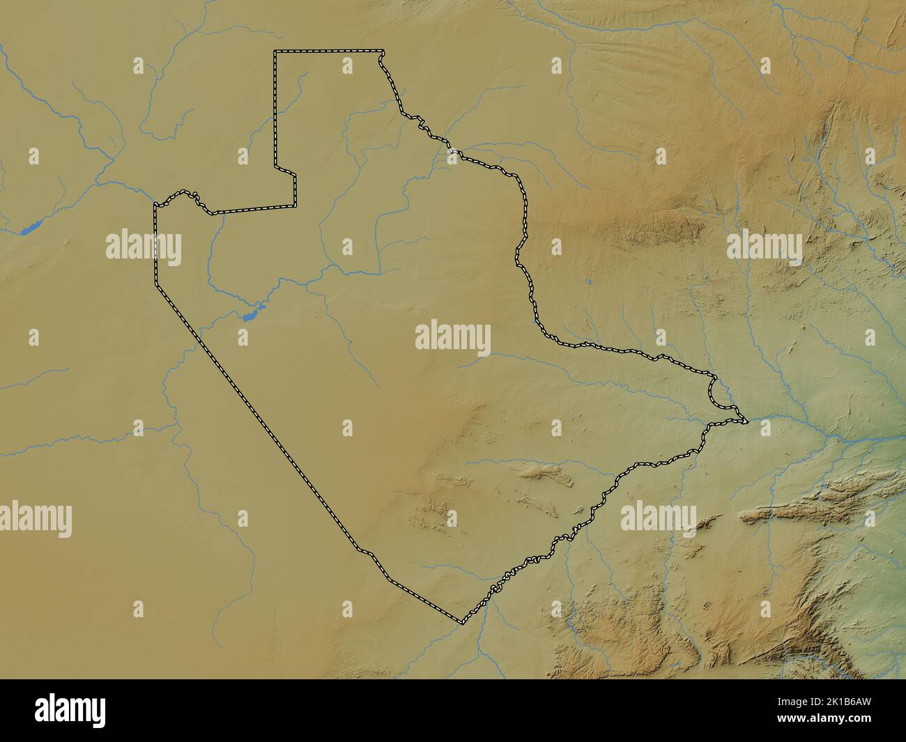 Central, district of Botswana. Colored elevation map with lakes and