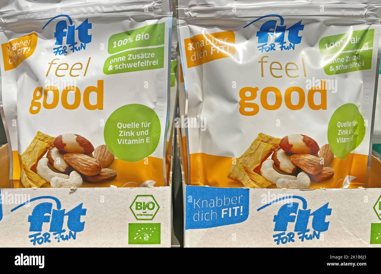 Viersen, Germany June 9. 2022 Closeup of packs healthy organic fit