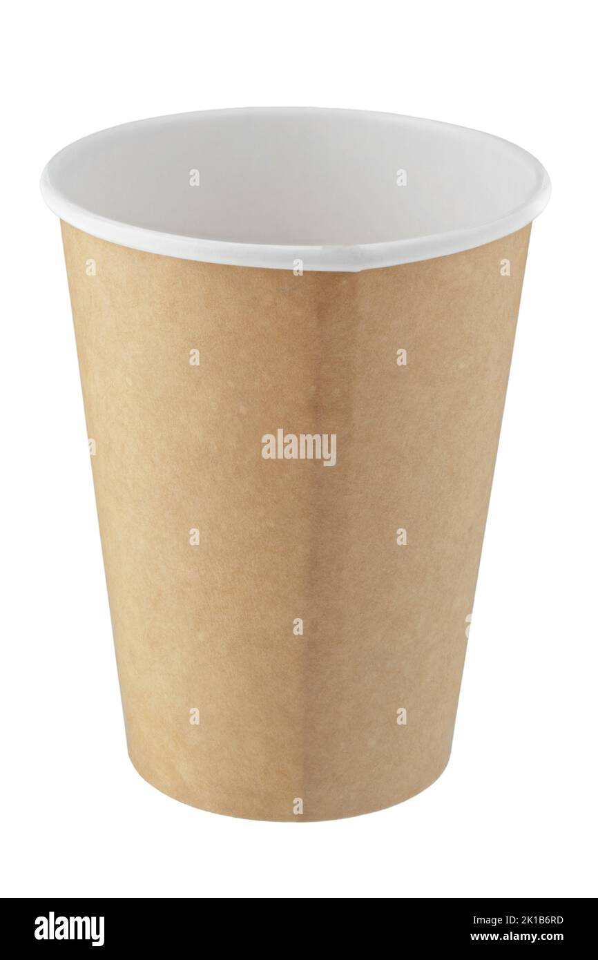 Empty brown disposable paper cup for drinks isolated on white ...