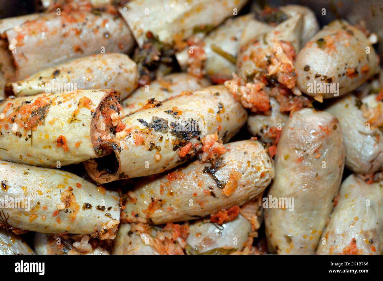 Eggplants Mahshi stuffed with white rice, onion, parsley, dill and