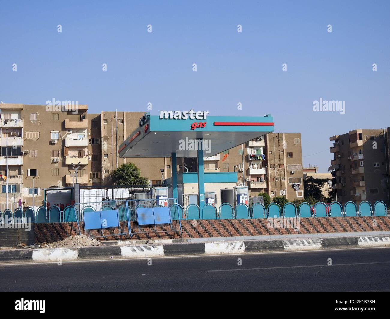 Cairo, Egypt, August 19 2022: Master gas and oil station for natural gas for vehicles and trucks using natural gas fuel in Shinzo Abe axis in Egypt Stock Photo