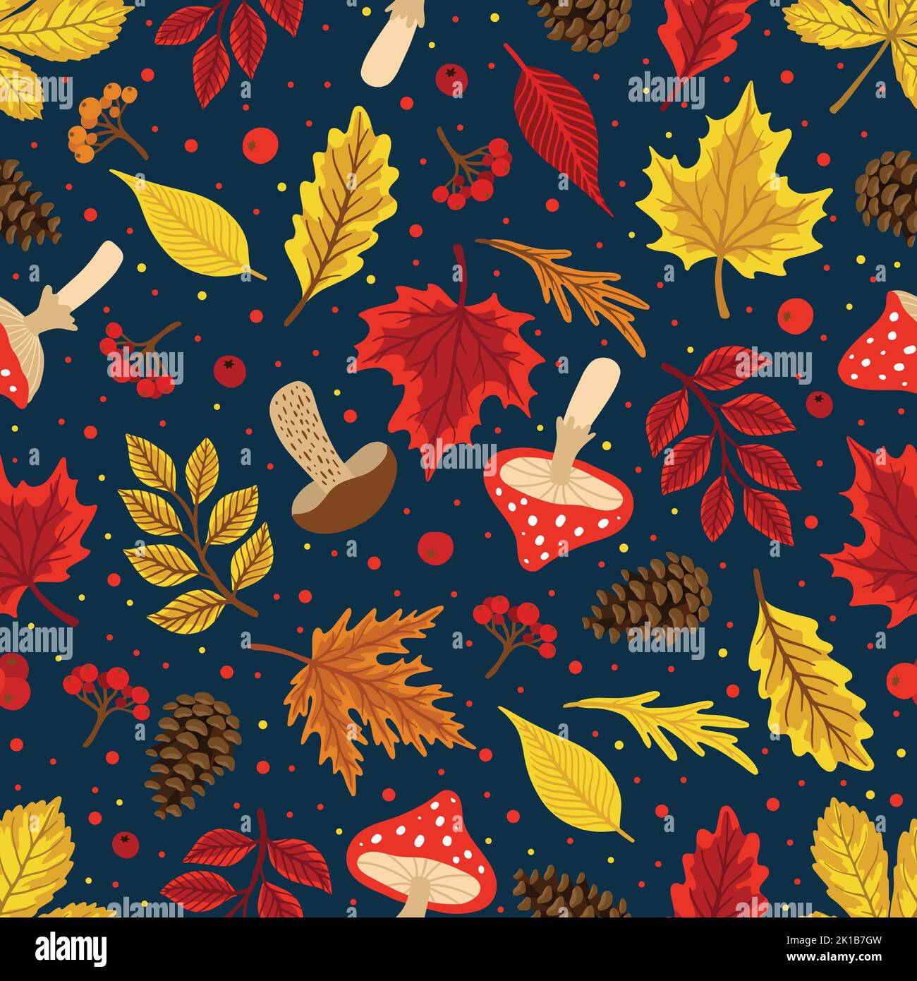 Seamless pattern with acorns, autumn leaves, mushrooms. Perfect for ...