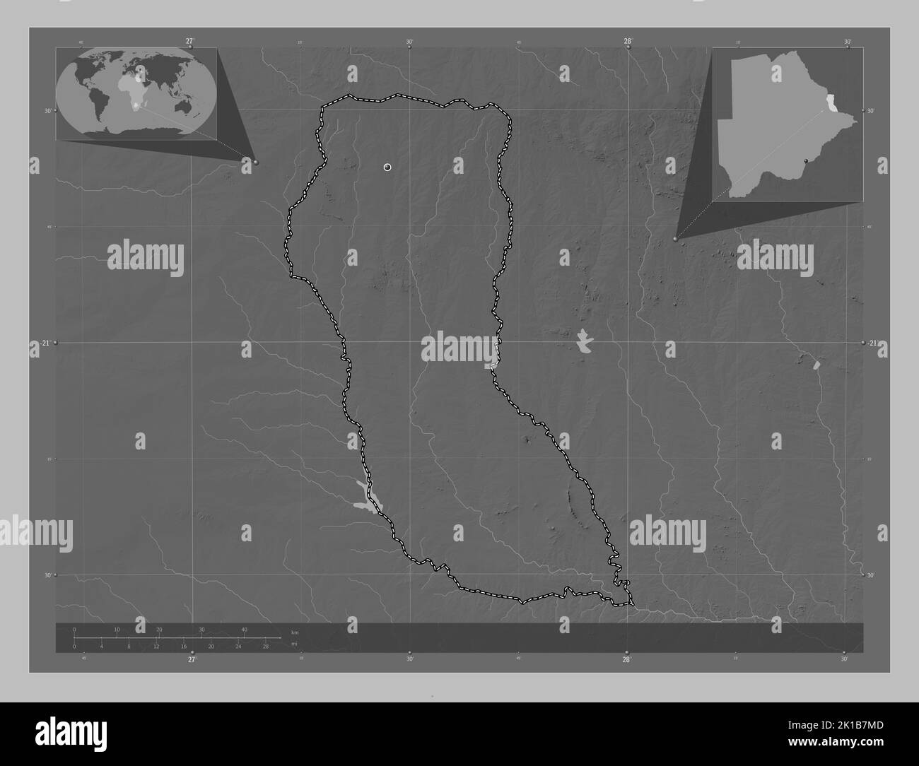 North East district of Botswana - North East District Of Botswana Grayscale Elevation Map With Lakes And Rivers Corner Auxiliary Location Maps 2K1B7MD 