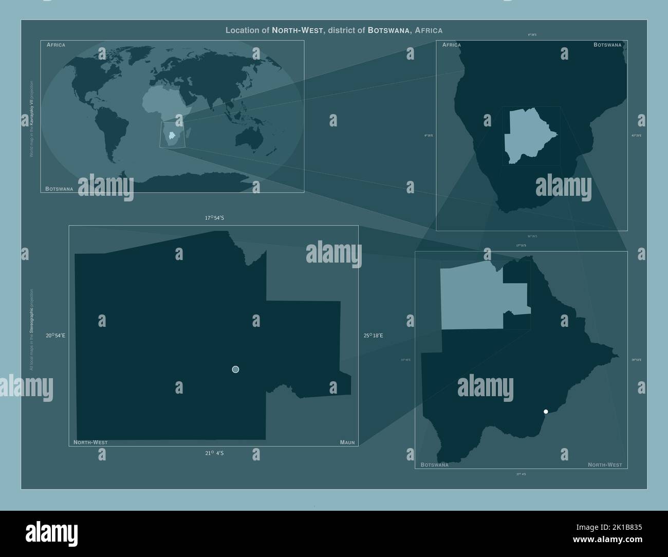 NorthWest, district of Botswana. Diagram showing the location of the