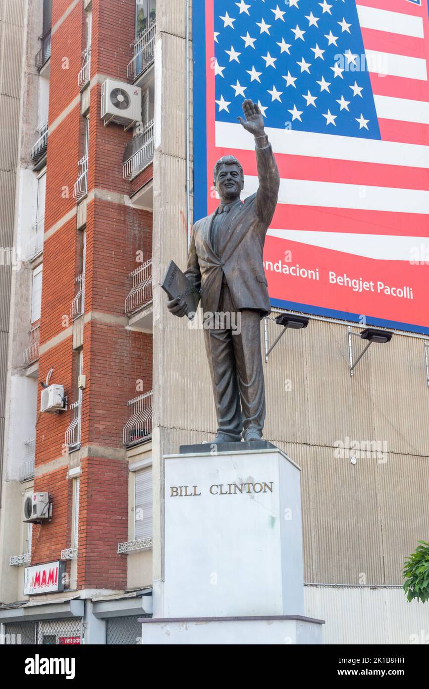 Pristina, Kosovo - June 5, 2022: Statue of Bill Clinton, former President of United States of America. Monument of Bill Clinton in Pristina. Stock Photo