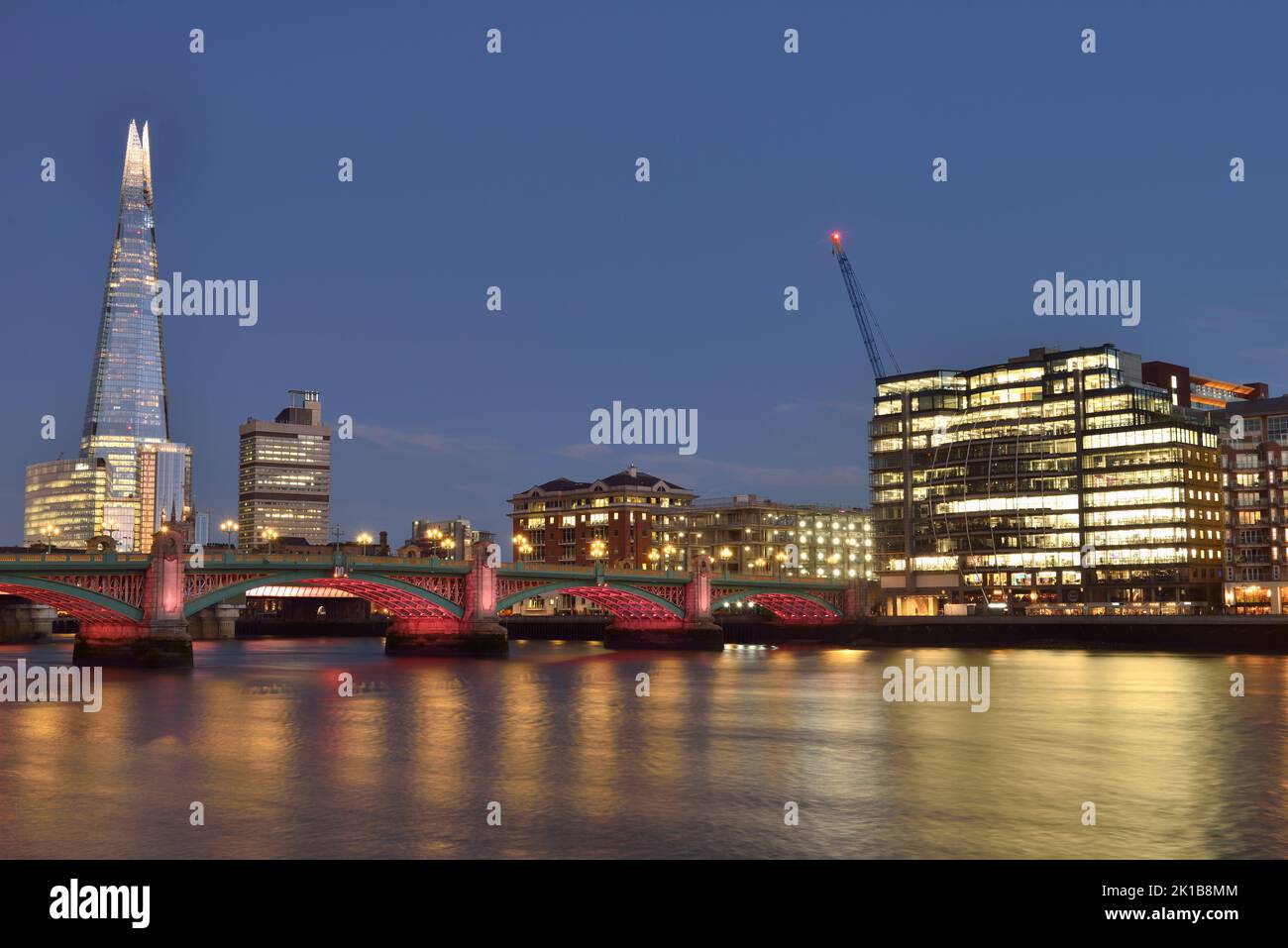 Southwark Bridge and the Shard of Glass, Bankside, Southwark, London, United Kingdom Stock Photo