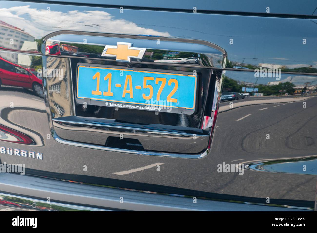 Sarajevo, Bosnia and Herzegovina June 3, 2022 Blue number plate used