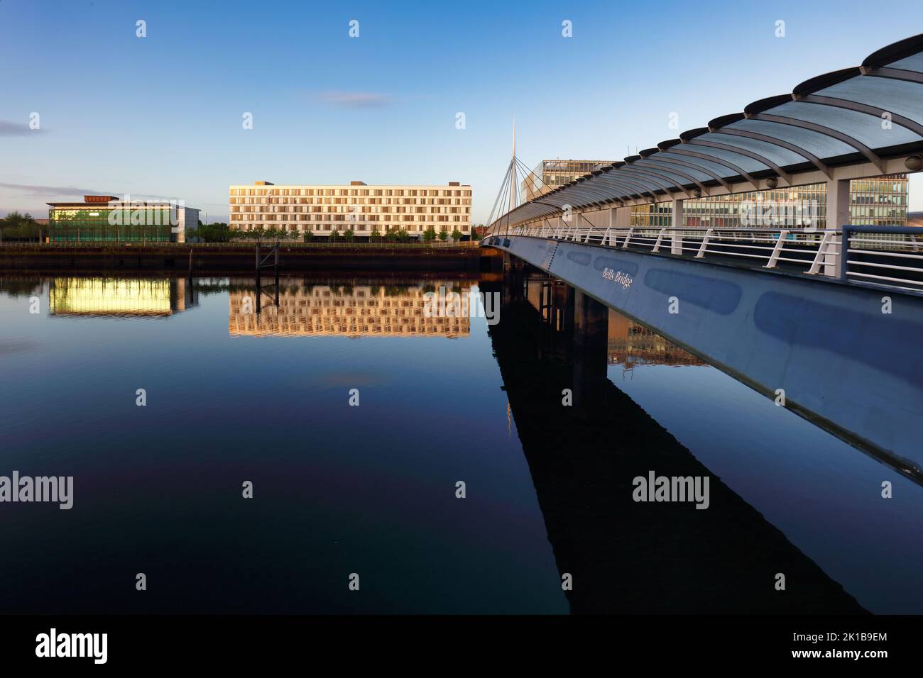 Glasgow city at sunrise, panorama wtih river Clyde, Scotland Stock Photo