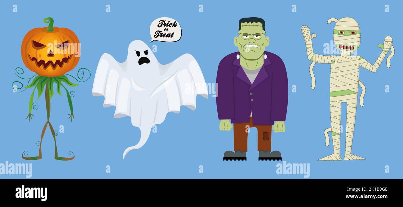 halloween characters pack in vector withe mummi ghost Stock Vector