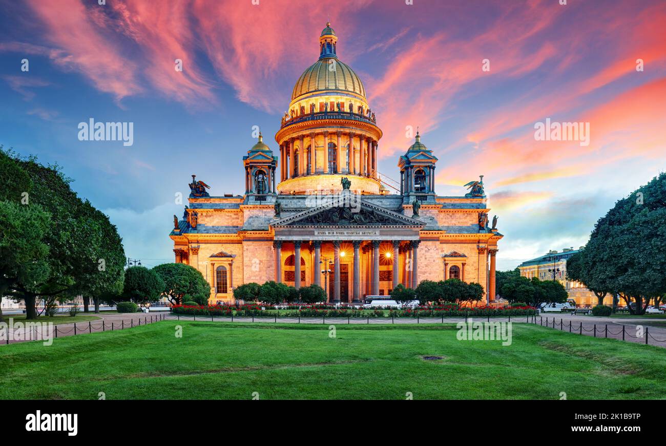 Saint Isaac's Cathedral or Isaakievskiy Sobor in Saint Petersburg, Russia is the largest Russian Orthodox cathedral in the city. Stock Photo