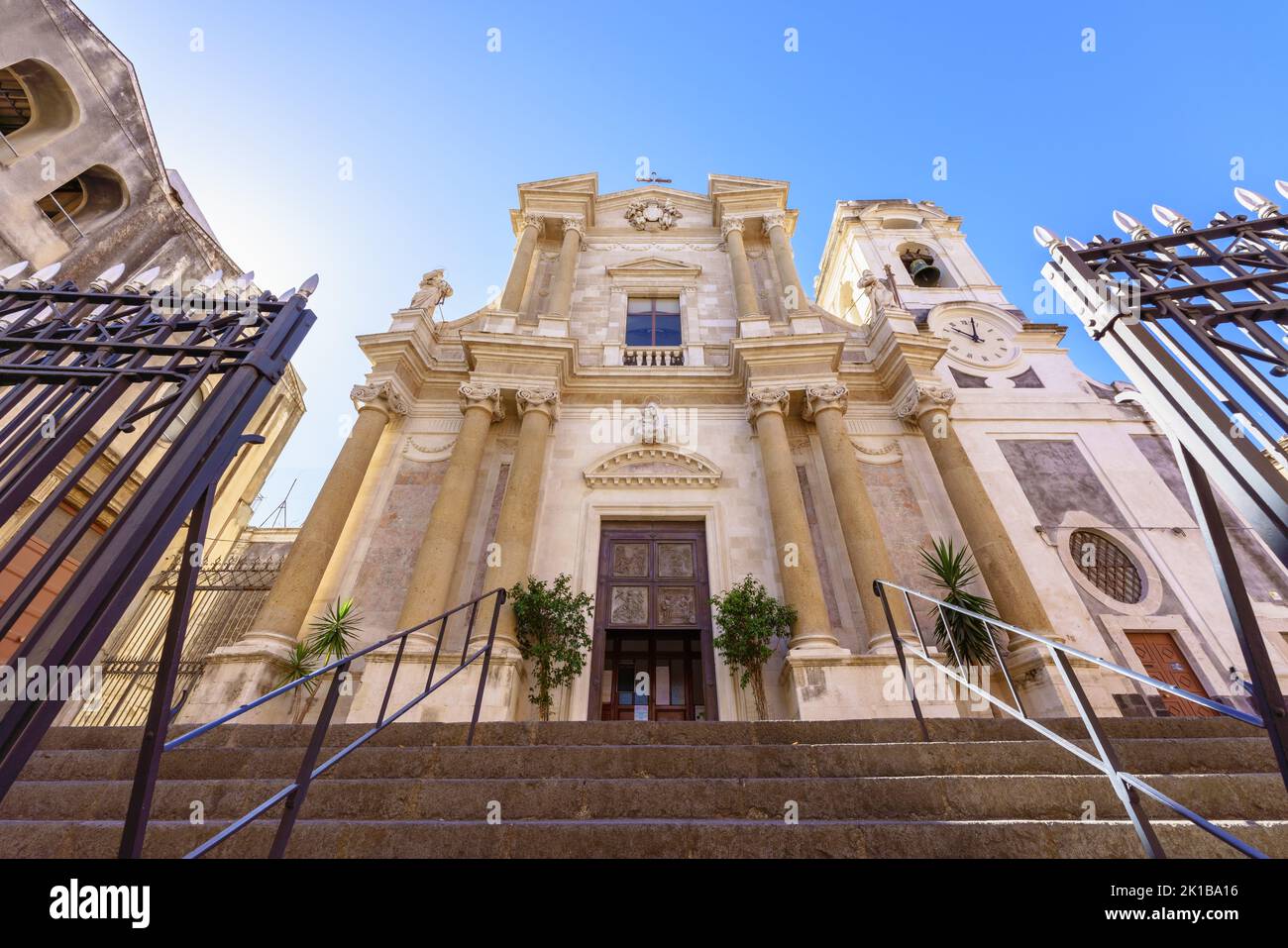 Low angle view of Santa Maria dell'Aiuto church, baroque religious  building in Catania, Italy Stock Photo
