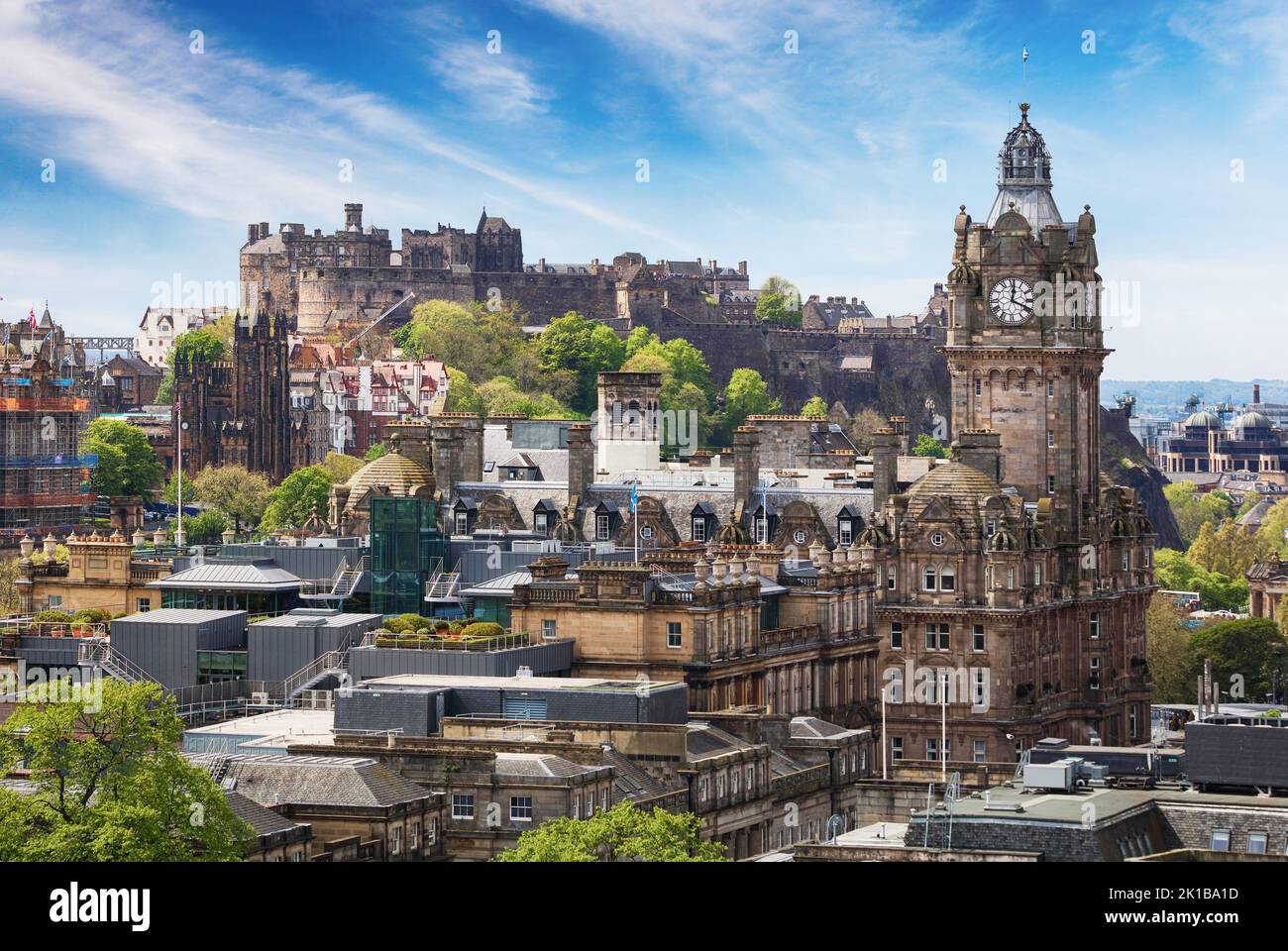 Scotland - Edinburgh skyline with castle from Calton hill, UK Stock Photo