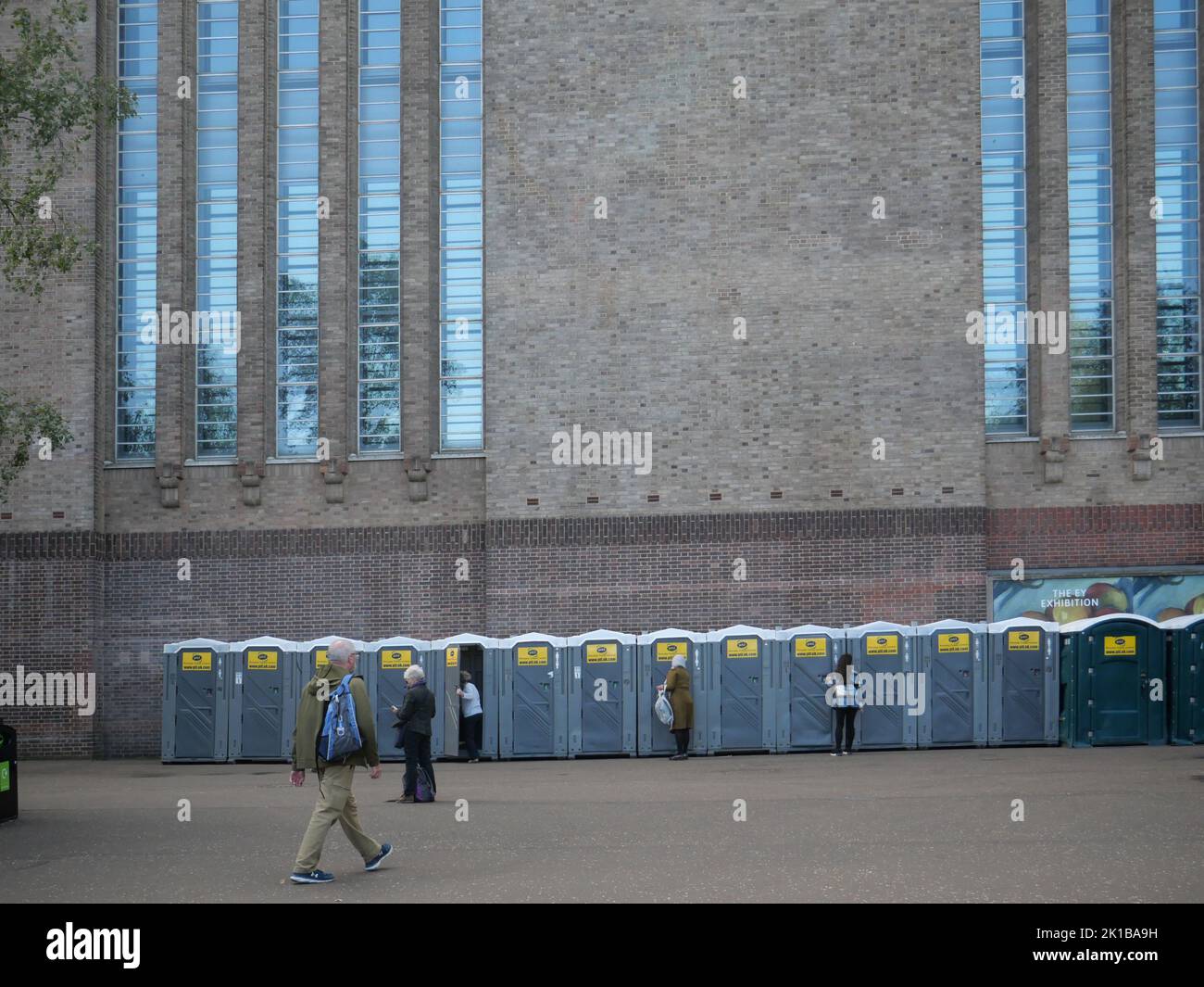 A row of portable toilets outside Tate Modern, London, for the queues