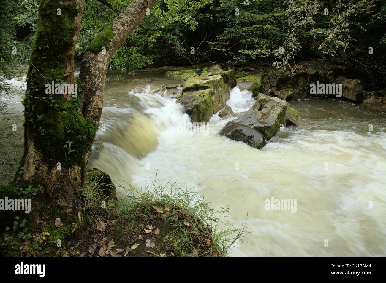Cantabria in the north of Spain, hiking route around town of Lierganes, river Miera, August Stock Photo