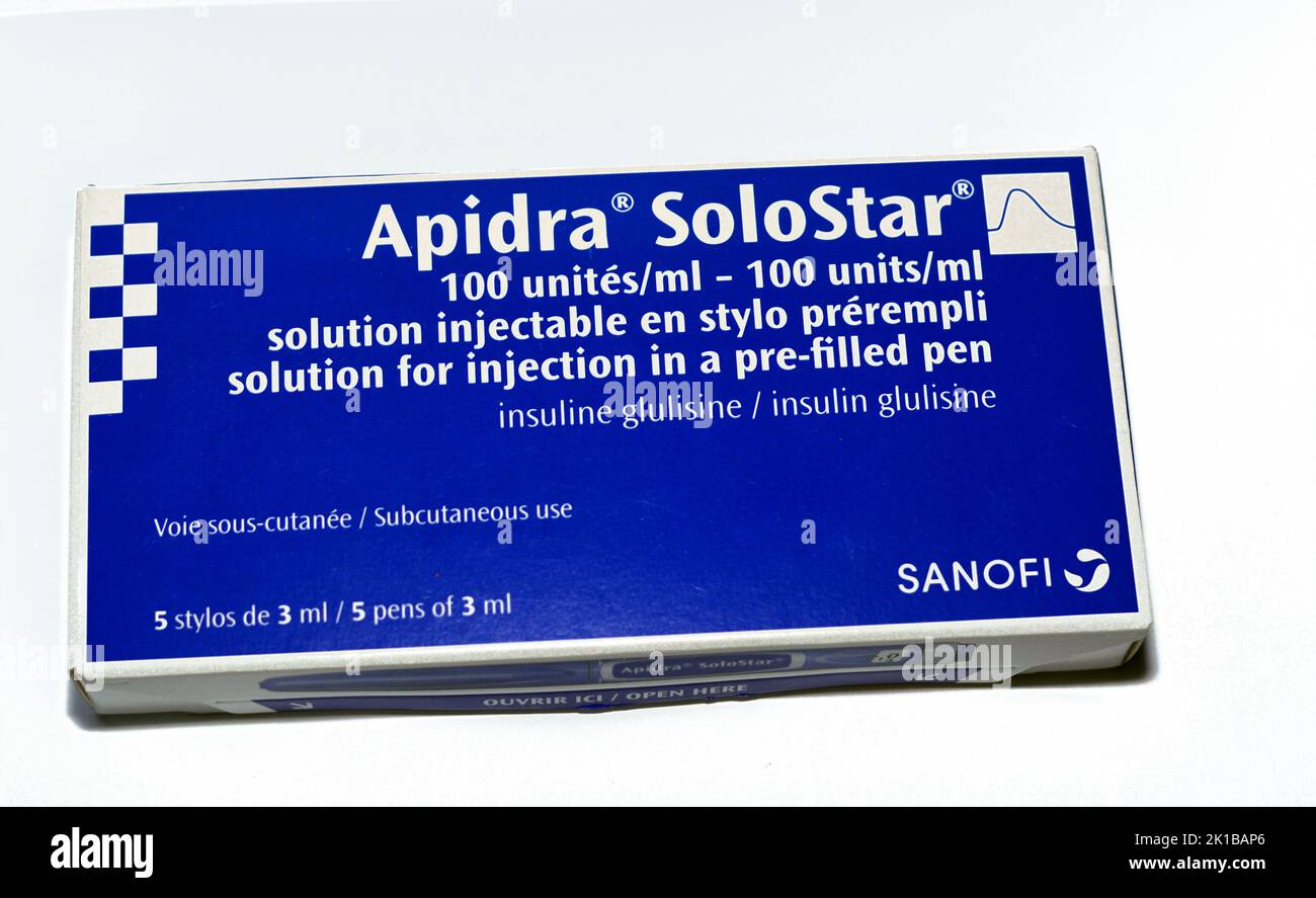 Cairo, Egypt, September 3 2022 Apidra Solostar solution prefilled pen