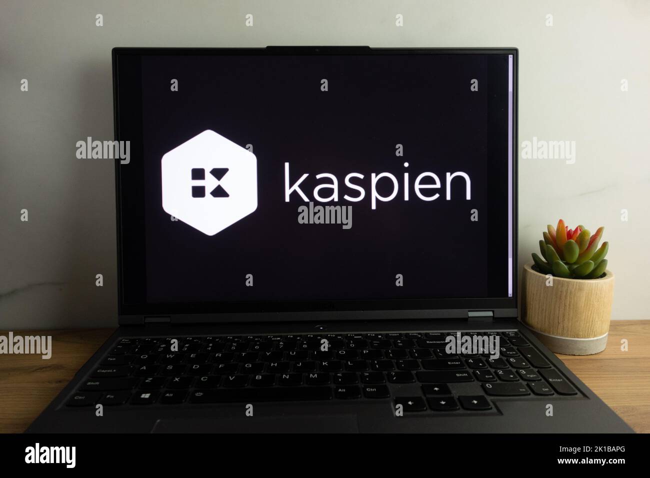 KONSKIE, POLAND - September 12, 2022: Kaspien company logo displayed on laptop computer screen Stock Photo