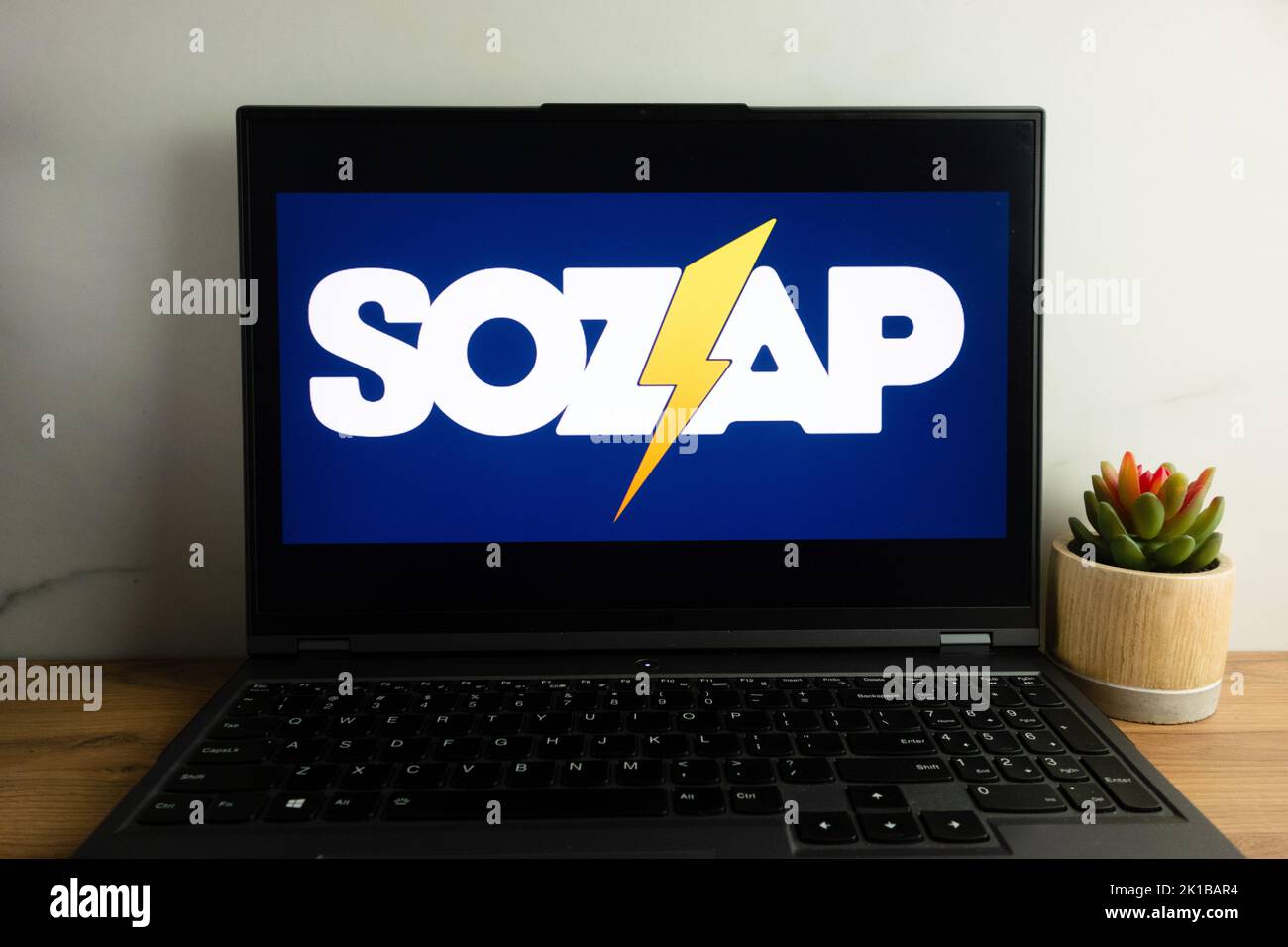 KONSKIE, POLAND - September 12, 2022: Sozap company logo displayed on laptop computer screen Stock Photo