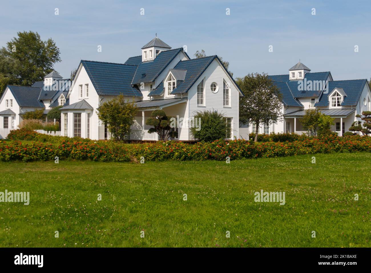 White timber homes at Schwielowsee, Petzow Germany Stock Photo