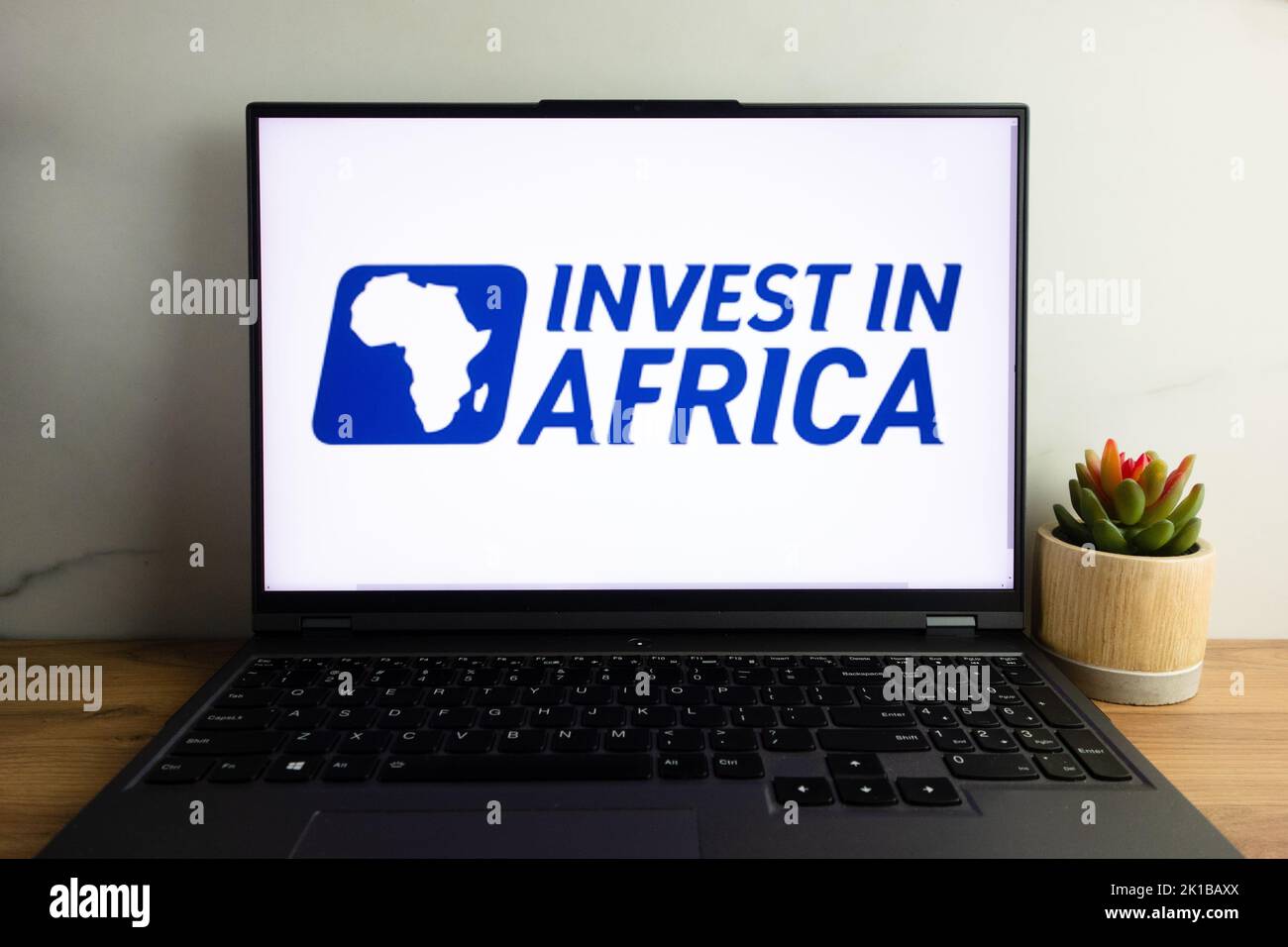 KONSKIE, POLAND - September 12, 2022: Invest in Africa logo displayed on laptop computer screen Stock Photo