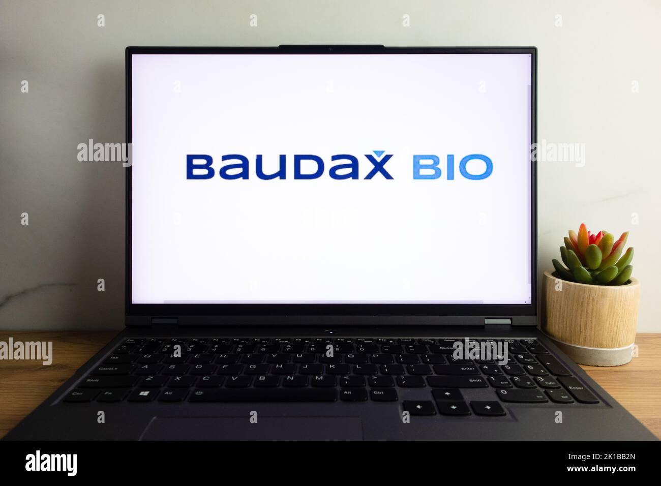 KONSKIE, POLAND - September 12, 2022: Baudax Bio company logo displayed on laptop computer screen Stock Photo