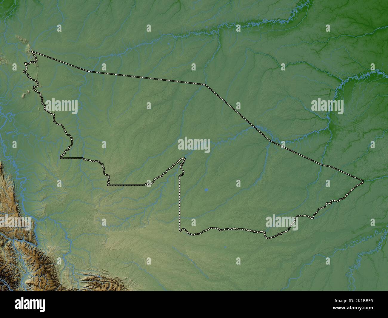 Acre, state of Brazil. Colored elevation map with lakes and rivers