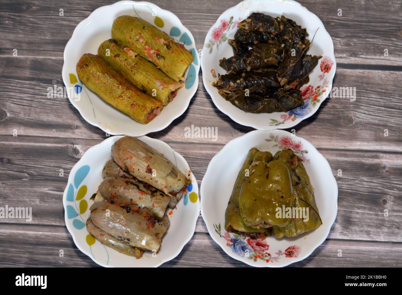 Stuffed squash zucchini Mahshi, eggplants, wrapped grape leaves and