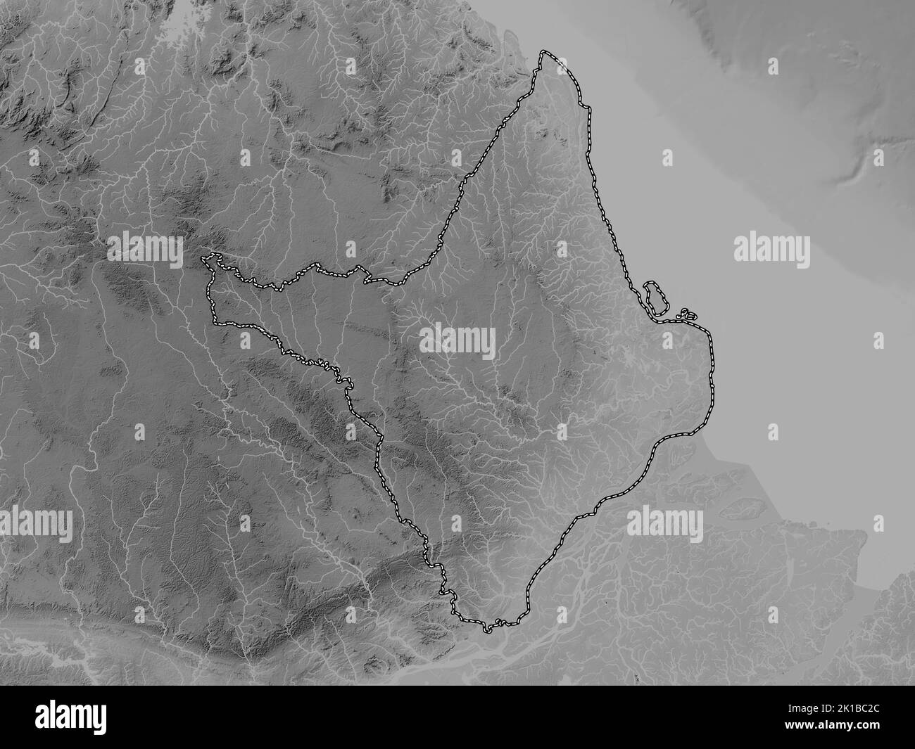 Amapa, state of Brazil. Grayscale elevation map with lakes and rivers Stock Photo