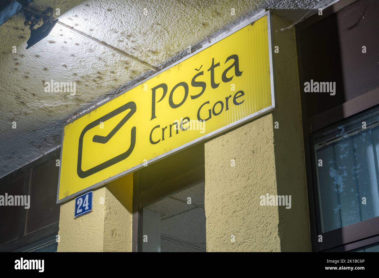 Podgorica, Montenegro - June 4, 2022: Logo and sign of Post Crne Gore (Post of Montenegro) at post office. Stock Photo