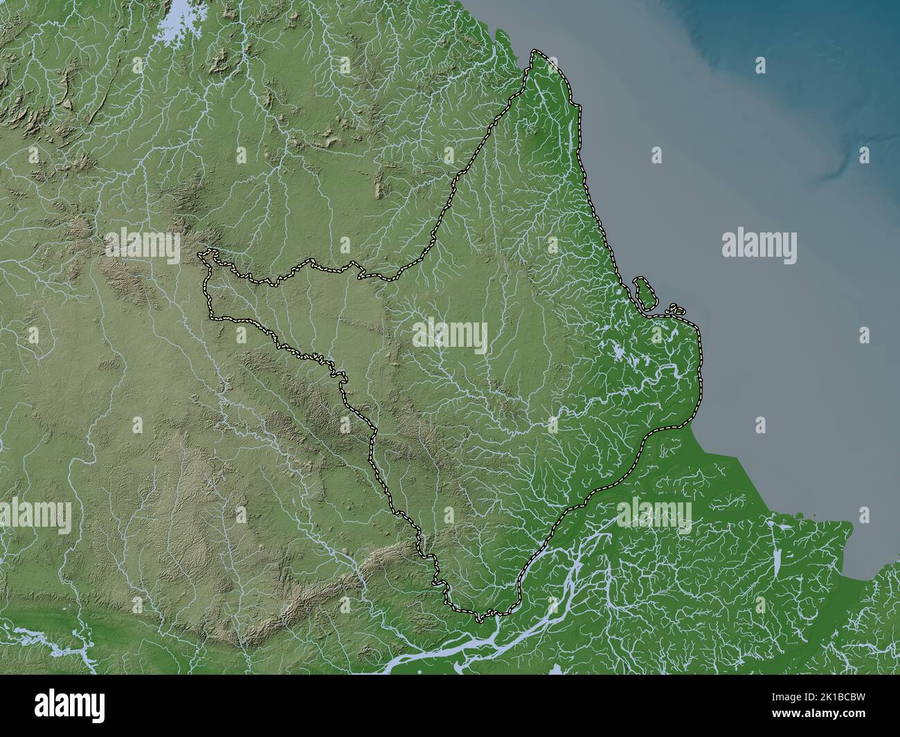 Amapa, state of Brazil. Elevation map colored in wiki style with lakes and rivers Stock Photo