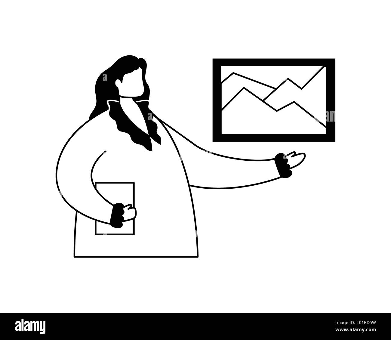Vector illustration of an art critic's girl at the painting. Profession(06)