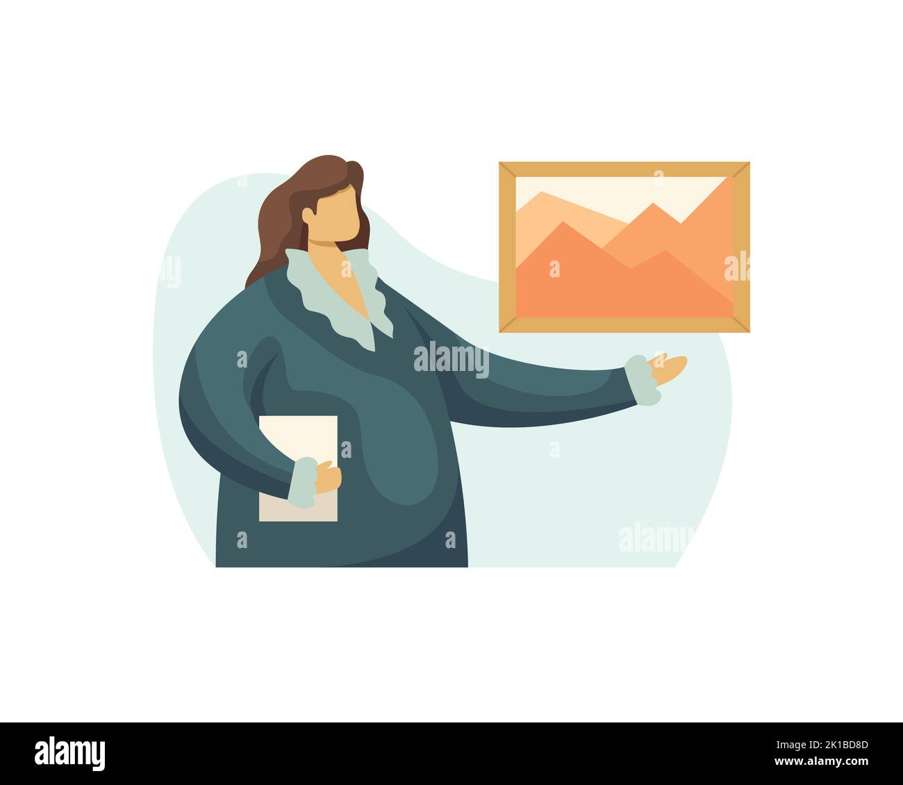 Vector illustration of an art critic's girl at the painting. Profession. Art history. Flat style Stock Vector