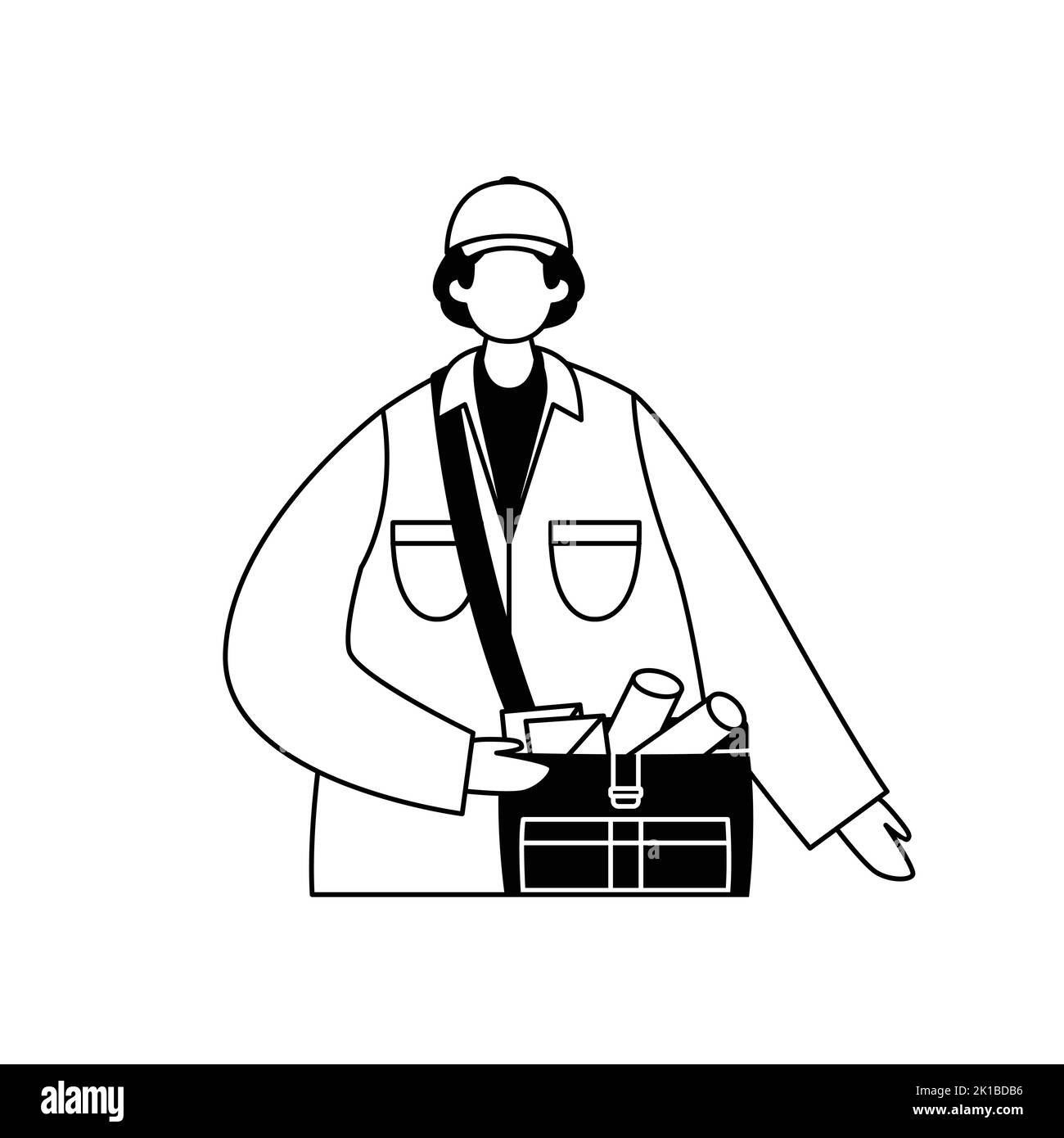 Vector illustration of a postman with a bag of letters and newspapers. Profession. Stock Vector