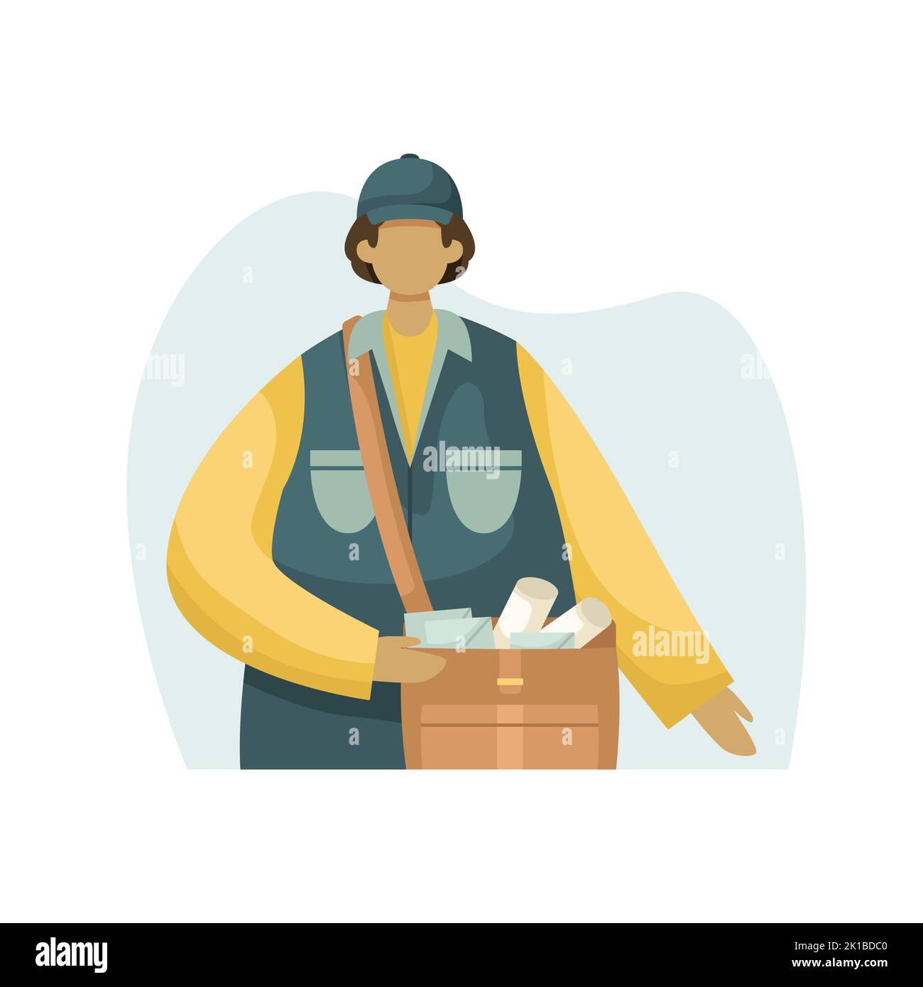 Vector illustration of a postman with a bag of letters and newspapers. Profession. Stock Vector