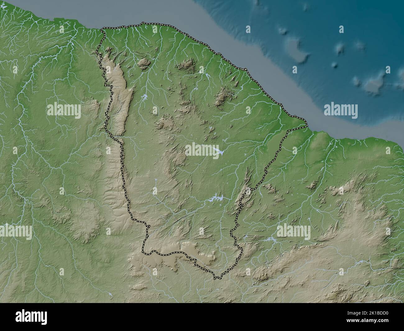 Ceara, state of Brazil. Elevation map colored in wiki style with lakes and rivers Stock Photo