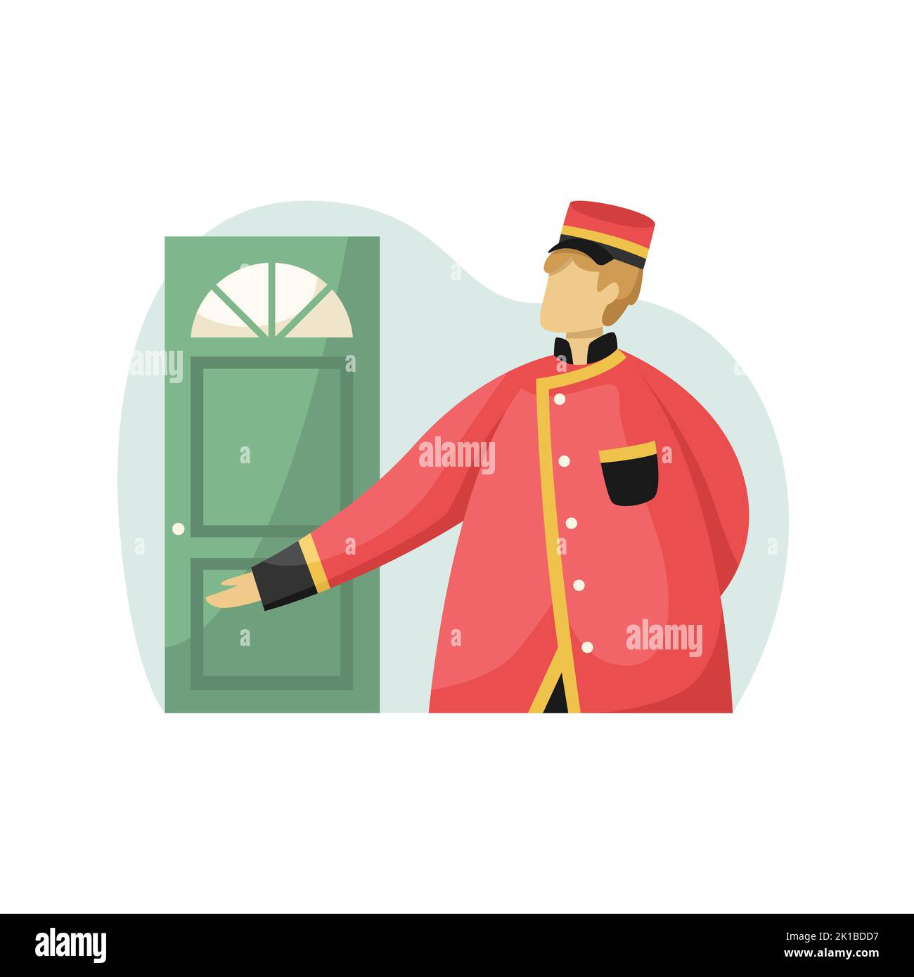 Vector illustration of the doorman at the door. The hospitality business. Profession. Flat style Stock Vector