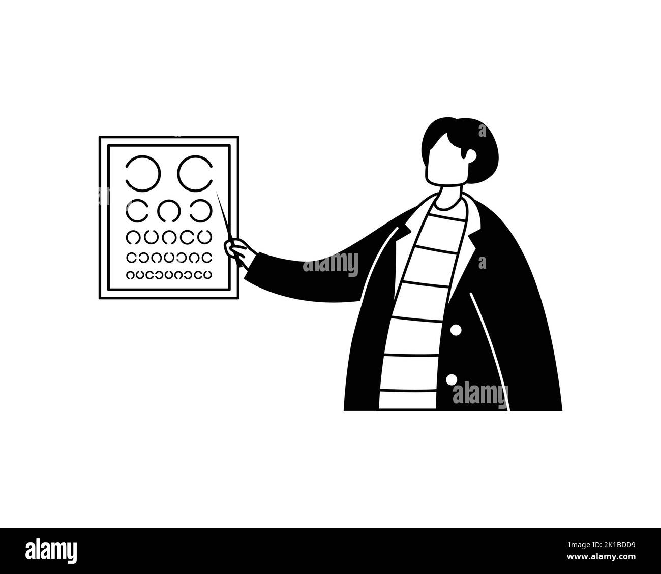 Vector illustration of an ophthalmologist in a white coat with a poster