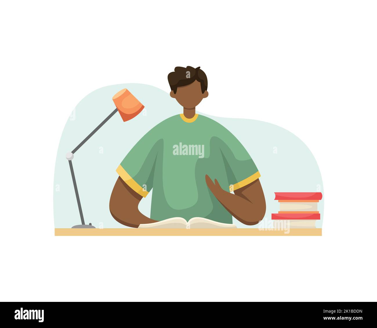 Vector illustration of a student doing homework at a table with books. Profession. Flat style Stock Vector