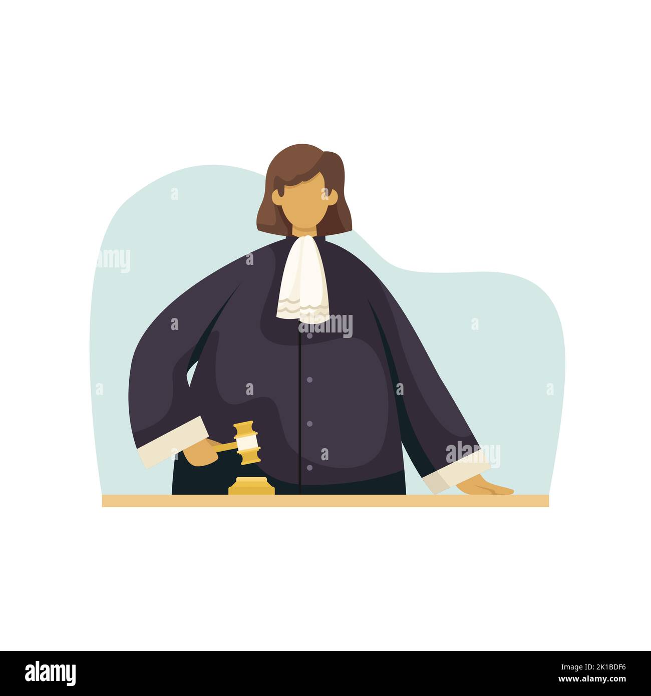 Vector illustration of a judge with a gavel in a robe. Profession. Flat style Stock Vector