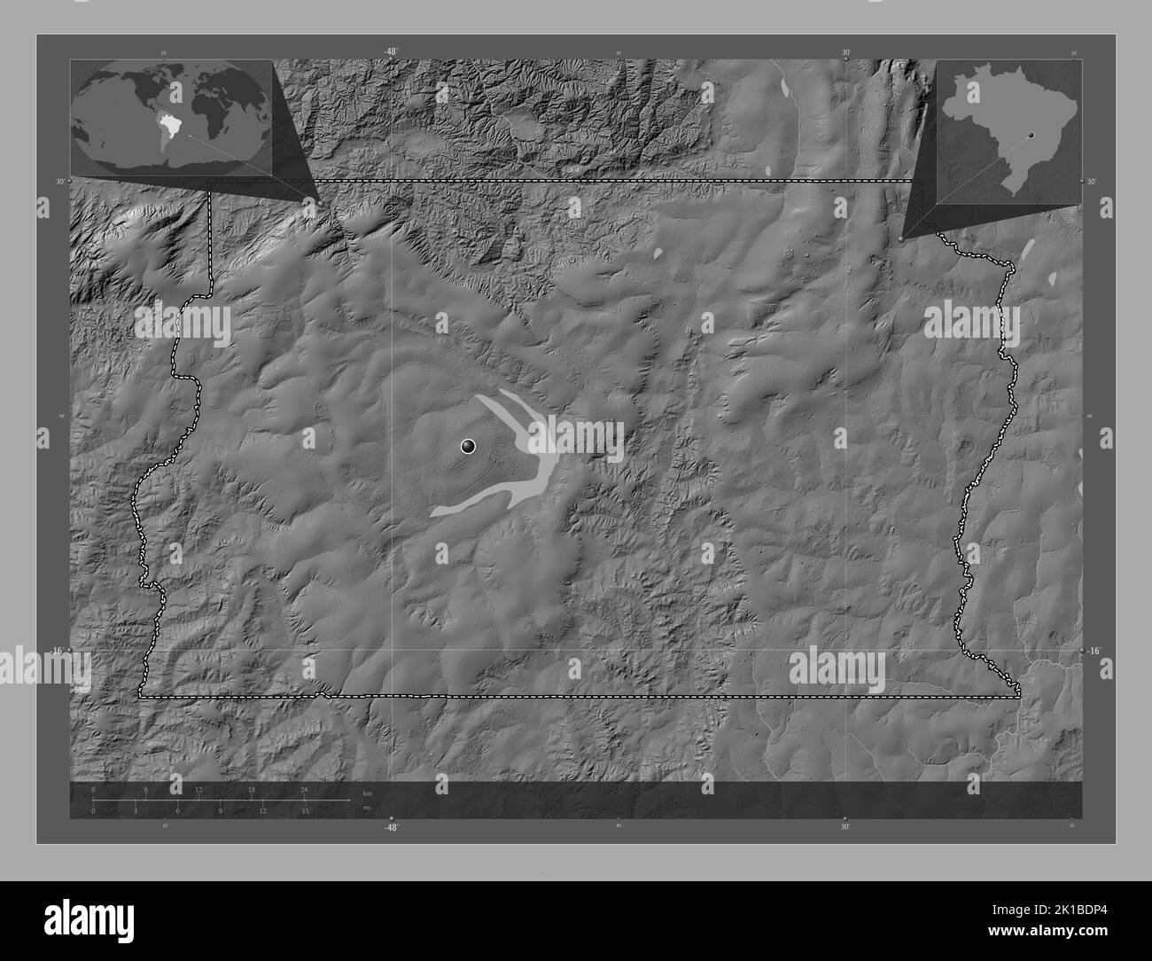 Distrito Federal, federal district of Brazil. Bilevel elevation map