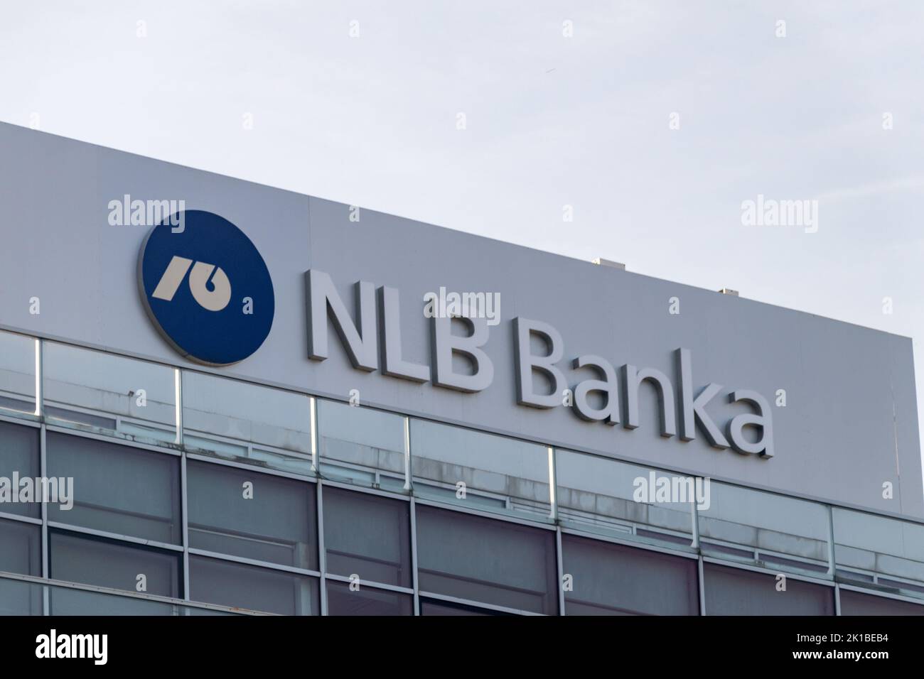 Podgorica, Montenegro - June 4, 2022: Logo and sign of NLB Banka. NLB Group is the largest banking and financial group in Slovenia. Stock Photo