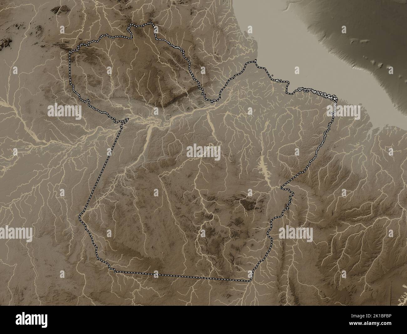 Brazil map zoom border sepia hi res - Para State Of Brazil Elevation Map Colored In Sepia Tones With Lakes And Rivers 2K1BFBP