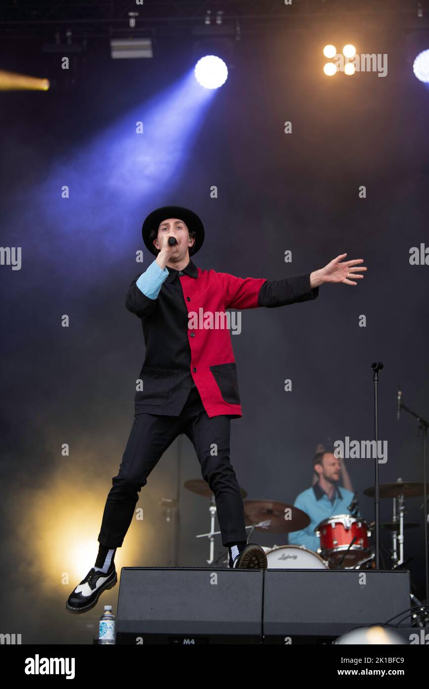 British rock band Maxïmo Park playing live at the Tempelhof Sounds festival in Berlin, Germany Stock Photo