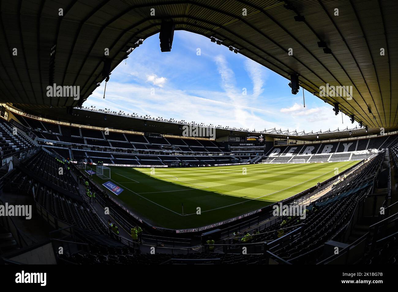 General view of Pride Park, home to Derby County during the Sky Bet League 1 match between Derby County and Wycombe Wanderers at Pride Park, Derby on Saturday 17th September 2022. Stock Photo