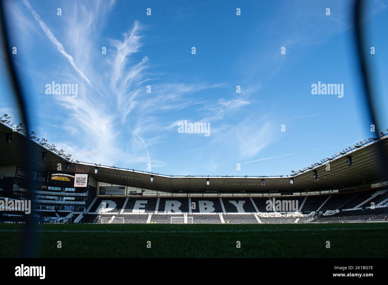 General view of Pride Park, home to Derby County during the Sky Bet League 1 match between Derby County and Wycombe Wanderers at Pride Park, Derby on Saturday 17th September 2022. Stock Photo