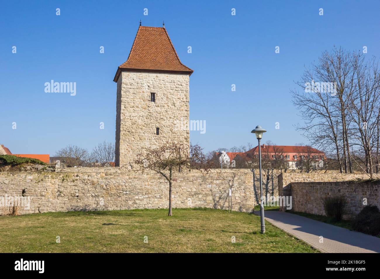 Tower in the surrounding city wall of Stassfurt, Germany Stock Photo